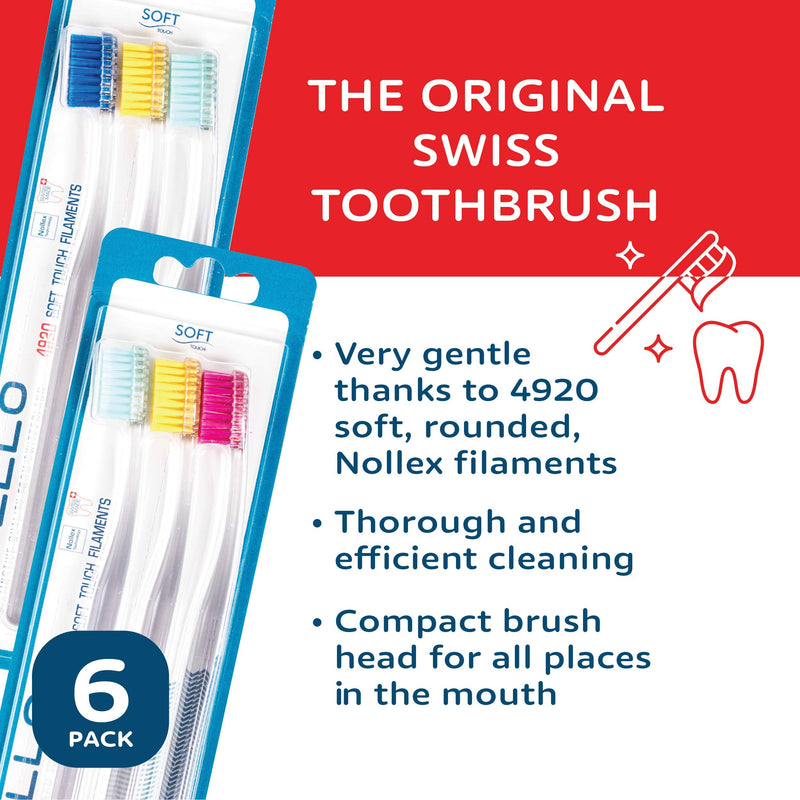 TELLO 4920 Adult Soft Swiss Toothbrush for Gentle Cleaning, 6-Pack - BeesActive Australia