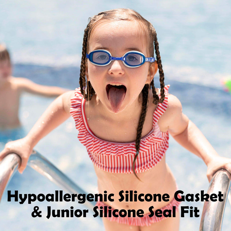 Water Gear Minnow Swim Goggles Anti-Fog Junior fit for Competition - Clear with Blue Strap - BeesActive Australia