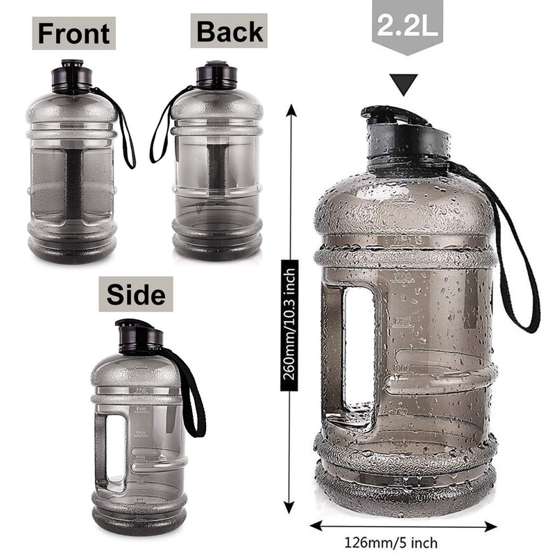 Water Jug 2.2L Large Sport Water Bottle Big Capacity Leakproof Container BPA Free Plastic with Carrying Loop Fitness for Camping Training Bicycle Hiking Gym Outdoor (Black) Black - BeesActive Australia