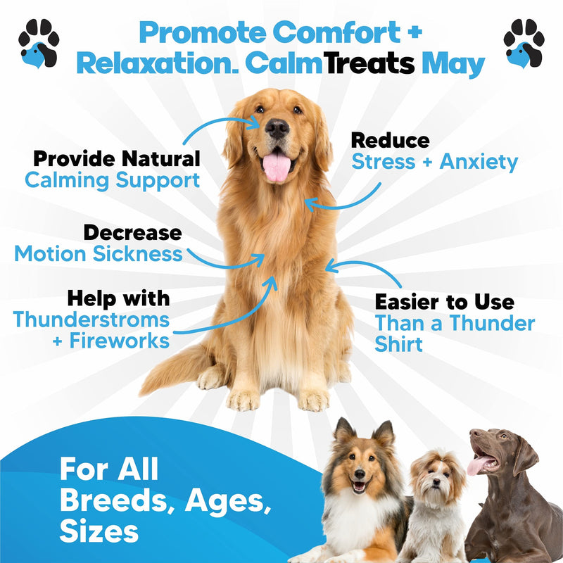 Calm Treats - Safe Calming Treats for Dogs - Dog Anxiety Relief - Natural Calming Aid - Helps with Separation Anxiety - Motion Sickness - Storms - Fireworks - Chewing - Barking - Stress - 120 Count - BeesActive Australia