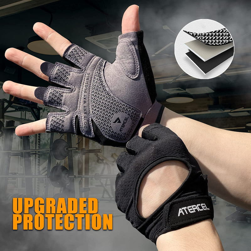Atercel Weight Lifting Gloves Full Palm Protection, Workout Gloves for Gym, Cycling, Exercise, Breathable, Super Lightweight for Mens and Women Grey Black Small - BeesActive Australia