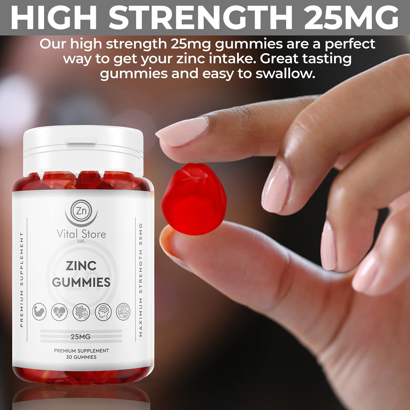 Zinc Gummies 25mg - Vegan Zinc Supplement - One Month Supply - Berry Flavour - Zinc 25mg High Strength Zinc Supplement, 30 Count (Pack of 1) - BeesActive Australia