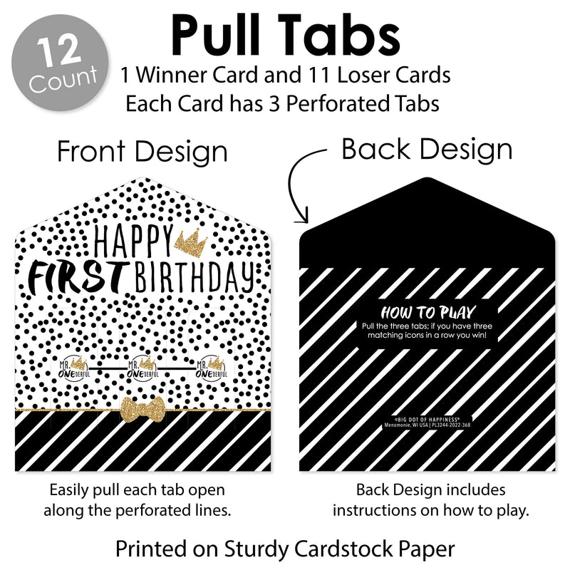 Big Dot of Happiness 1st Birthday Little Mr. Onederful - Boy First Birthday Party Game Pickle Cards - Pull Tabs 3-in-a-Row - Set of 12 - BeesActive Australia