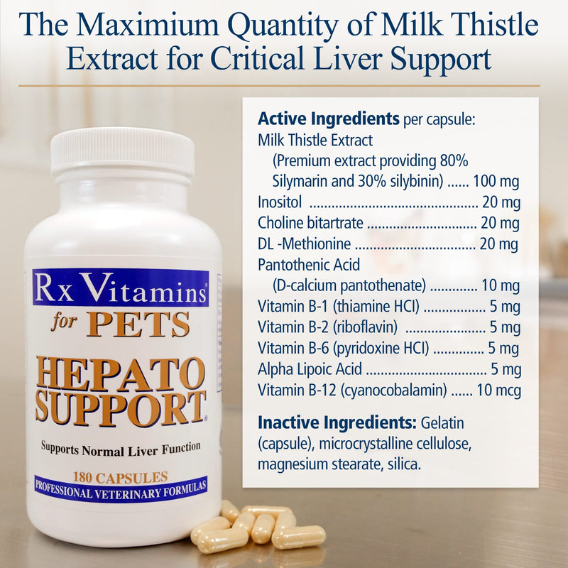 Rx Vitamins Hepato Support for Dogs & Cats - Milk Thistle Supplement for Pets - 100mg Milk Thistle for Healthy Liver Function - Silymarin Capsules for Pets - 180 ct. - BeesActive Australia