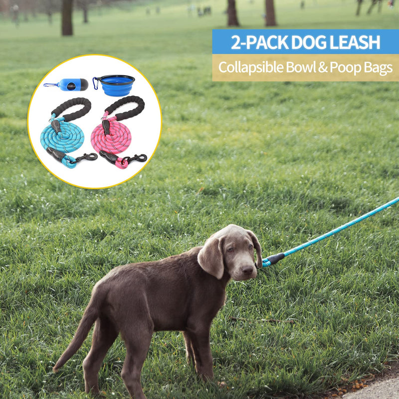 BAAPET 2 Packs 5/6 FT Dog Leash with Comfortable Padded Handle and Highly Reflective Threads Dog Leashes for Small Medium and Large Dogs 1/2'' x 5 FT (18~120 lbs.) Blue+Pink - BeesActive Australia