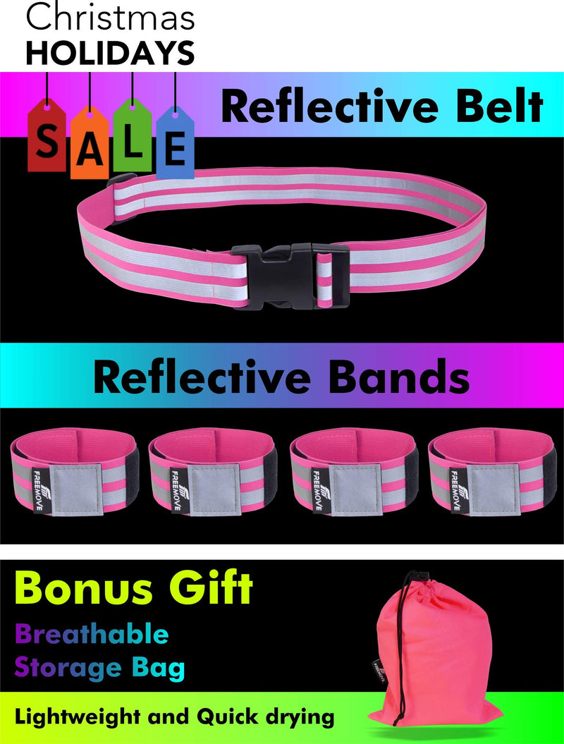 [AUSTRALIA] - Reflective Running Gear SET1 Reflective Belt with a pack of 4 Reflective Bands | SET2 pack of 2 Bands and Carry Bag | High Visibility at Day or Night Cycling, Biking, Walking, Jogging For Men, Women Pink BELT and BANDS 