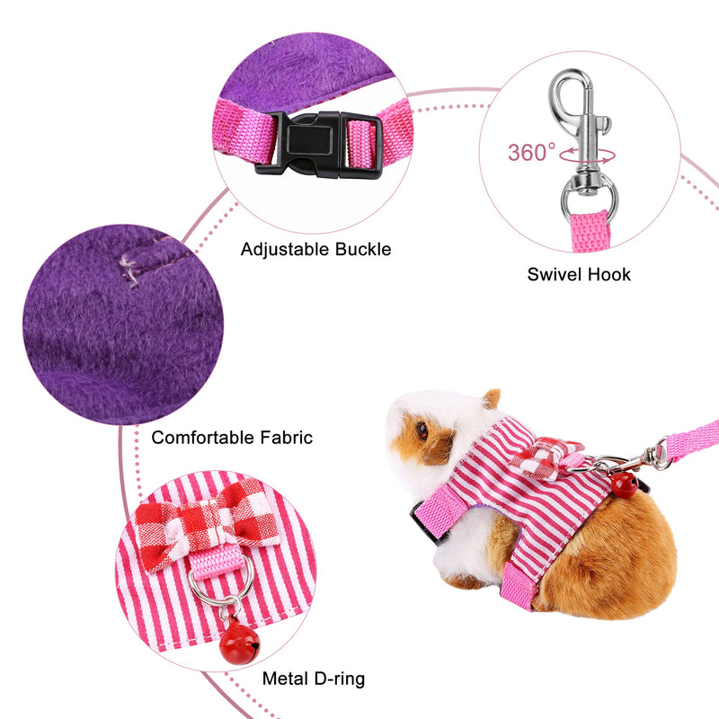 Filhome Small Pet Harness Vest and Leash Set with Bowknot and Bell Decor Chest Strap Harness Adjustable Soft Breathable for Outdoor Walking Guinea Pigs, Ferret, Chinchilla Pink - BeesActive Australia
