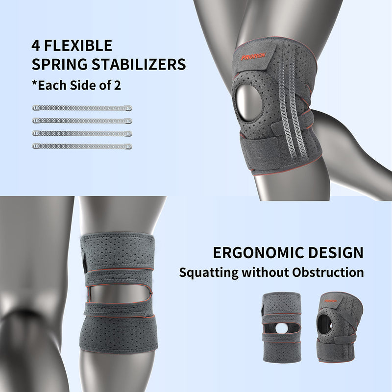 PROIRON Knee Support with Side Stabilizers & Patella Gel Pads, Adjustable Compression Knee Brace for Meniscus Tear, Arthritis, Men Women Injury Recovery, ACL, Joint Pain, Running, Walking, Sports Gray - BeesActive Australia