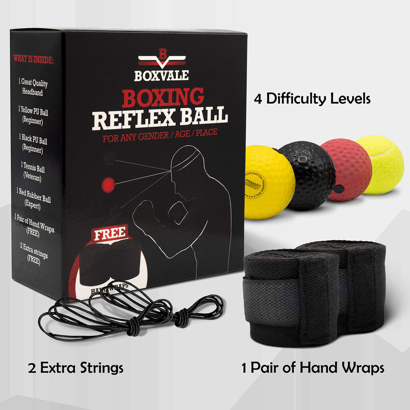 Boxvale Boxing Reflex Ball for Hand Eye Coordination Training, Set of 4 Multilevel Agility Balls with a Headband and a Pair of Hand Wraps. Perfect Reflex Training Kit for Adults and Kids - BeesActive Australia