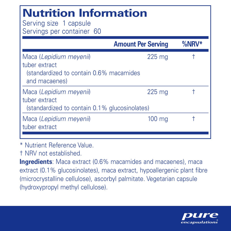 Pure Encapsulations - Maca-3 - Hypoallergenic Phytonutrient Supplement - Glucosinolates, Macamides and Macaenes - 60 Capsules - BeesActive Australia