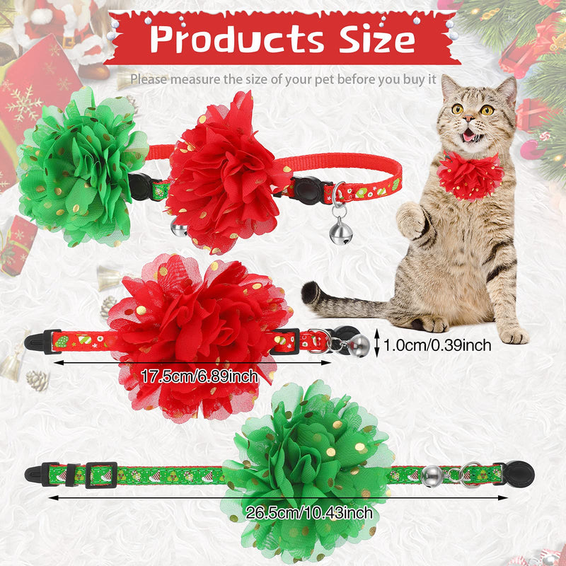 4 Piece Christmas Cat Collar Breakaway Adjustable Safety Kitty Collar with Cute Bow Tie and Bell Snowflake Plaid Cat Collar with Green Red Kitten Accessories Pet Collar Flower for Small Animal Holiday - BeesActive Australia