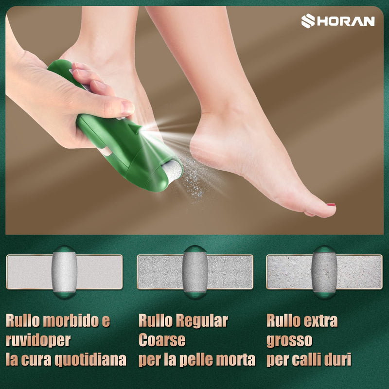 SHORAN Electric Foot File Feet Hard Skin Remover, Professional Callus Remover Foot Grinder Pedicure Foot Care Set for Dead Skin Dry Skin, USB Rechargeable with 3 Replacement Roller and 2 Foot Scraper Green Foot File - BeesActive Australia