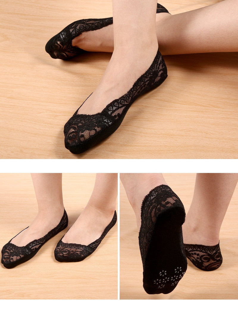10 Pairs No Show Lace Boat Socks Non-slip Ankle Socks Invisible Socks for Women Favors (Black Color) - BeesActive Australia