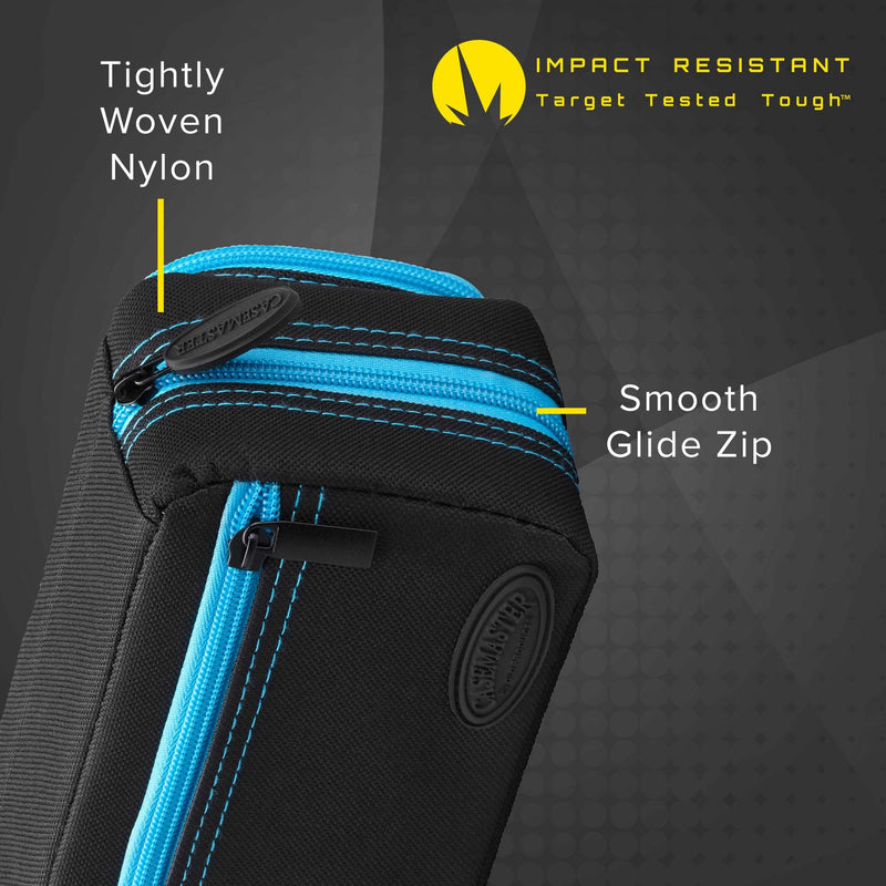 Casemaster Plazma Pro, 6 Dart Case for Soft and Steel Tip Darts, Features Large Front Mobile Device Pocket, Built-In Storage Tubes and Pockets for Flights, Tips, Shafts, and Personal Items Blue Trim - BeesActive Australia