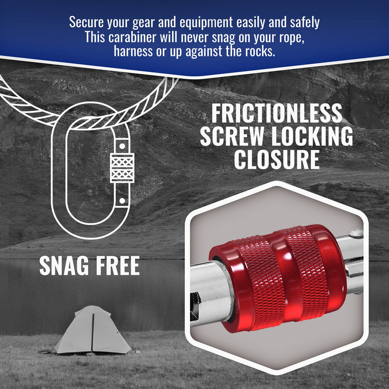 25kn Climbing Carabiner Clip - Heavy Duty O-Shape Steel Locking Caribeaner - UIAA / CE Certified Rock Climbing Gear - Strong Large Locking Oval Caribeener for Mountain Climbing 1pc - BeesActive Australia