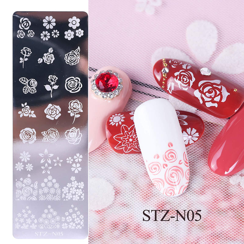 Nail Stamper Set 5PCS Nail Stamping Plates + 1 Stamper + 1 Scraper Lace,Butterfly Leaf Flower Rose Feather Nail Design For Acrylic Nail Supplies,DIY Nail Decoration Equipment Tool - BeesActive Australia