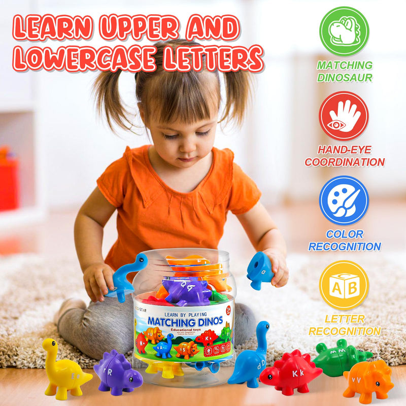 Montessori Learning Toys for Toddlers 1-3, Matching Letters Fine Motor Toy, Double-Sided 26 PCS ABC Dinosaur Alphabet Games for Kids Ages 3-5, Alphabet Learning Dinosaur Set for Kindergarten - BeesActive Australia
