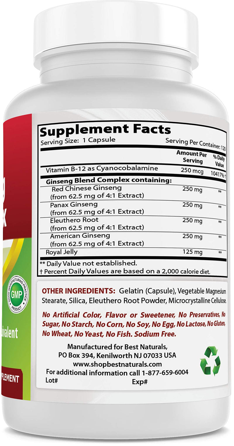 Best Naturals Ginseng Complex 1000 mg 120 Capsules (120 Count (Pack of 1)) 120 Count (Pack of 1) - BeesActive Australia