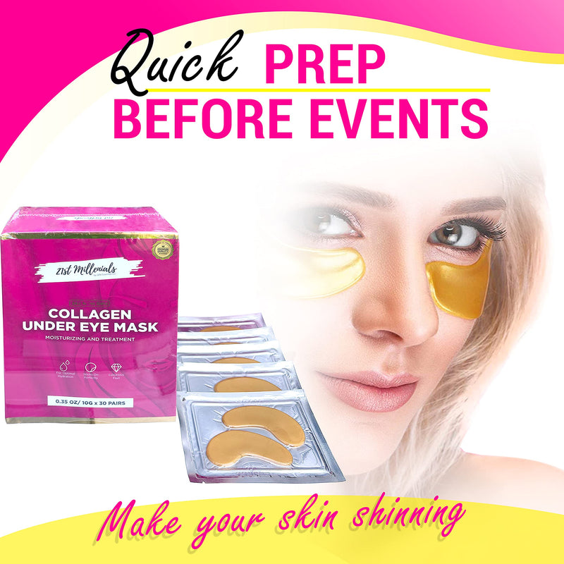 30 Pairs, Collagen Moisturizing And Treatment, Under Eye 24K Gold Patches, Undereye for Puffy Eyes, Wrinkles, Eye Bags, Dark Circles, And Anti-Aging. Will Brighten And Tighten Up Under Eyes. - BeesActive Australia