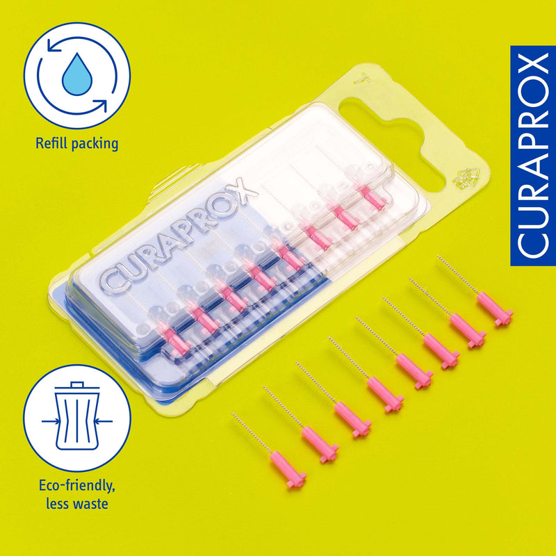 Curaprox CPS 08 Prime Refill Interdental Brushes, Pink, 8 Count - 8 x 0.8mm - 3.2mm Internal Toothbrushes. - BeesActive Australia