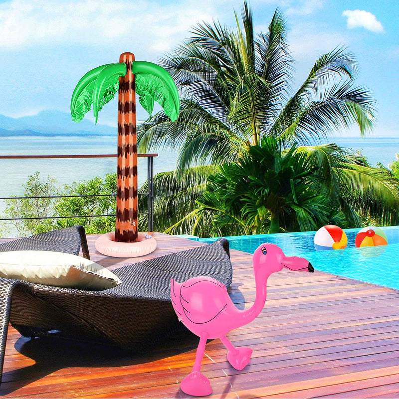[AUSTRALIA] - meekoo 6 Pieces Inflatable Palm Trees Jumbo Coconut Trees Pink Flamingos Colorful Beach Balls Rainbow Color Balls for Hawaii Beach Luau Party Backdrop Decoration 