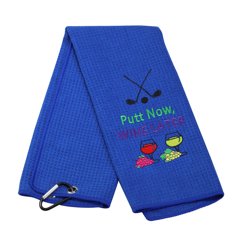 PXTIDY Golf Gifts for Women Men Putt Now Wine Later Golf Towel Golf Wine Golfer Gift Embroidered Golf Towel with Clip Gift for Golf Lover Wine Lover blue - BeesActive Australia