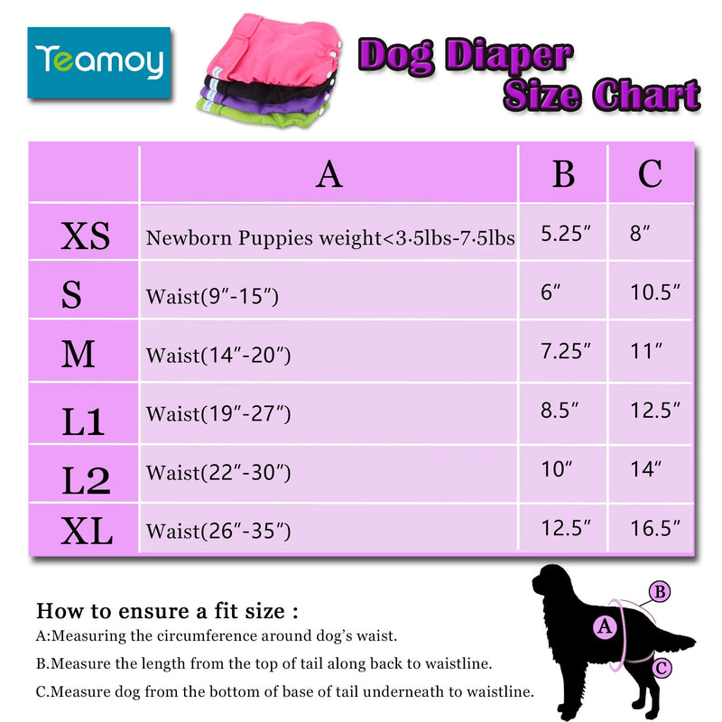 Teamoy Washable Female Dog Diapers, Reusable Doggie Diaper Wraps for Female Dogs, Super-Absorbent and Comfortable S (Pack of 4) Black+ Purple+ Green+ Rose Red (4pcs) - BeesActive Australia