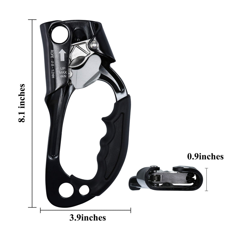 WILDKEN Climbing Hand Ascender Outdoor Mountaineering Tree Arborist Climbing Rappelling Equip Hand Ascender for 8-12MM Rope Left Right Hand Ascender Black 2 - Right - BeesActive Australia