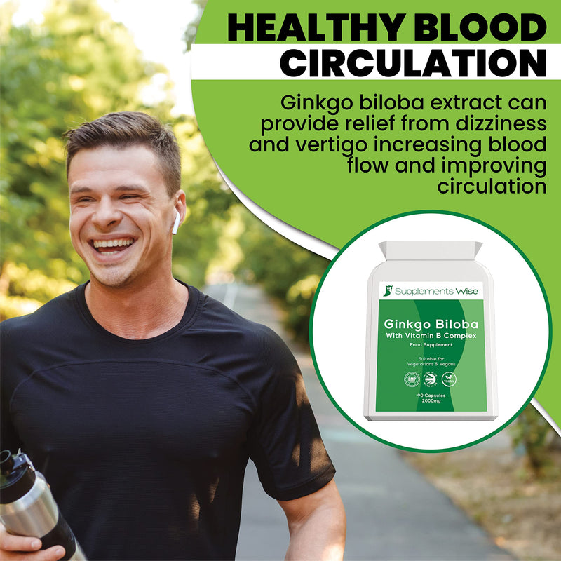 Ginkgo Biloba Capsules 90 x 2000mg - Dizziness and Vertigo Treatment - Focus Tablets, Concentration Pills for Brain, Memory - Blood Circulation -Ginkgo Biloba Herbal Supplements with Vitamin B Complex - BeesActive Australia
