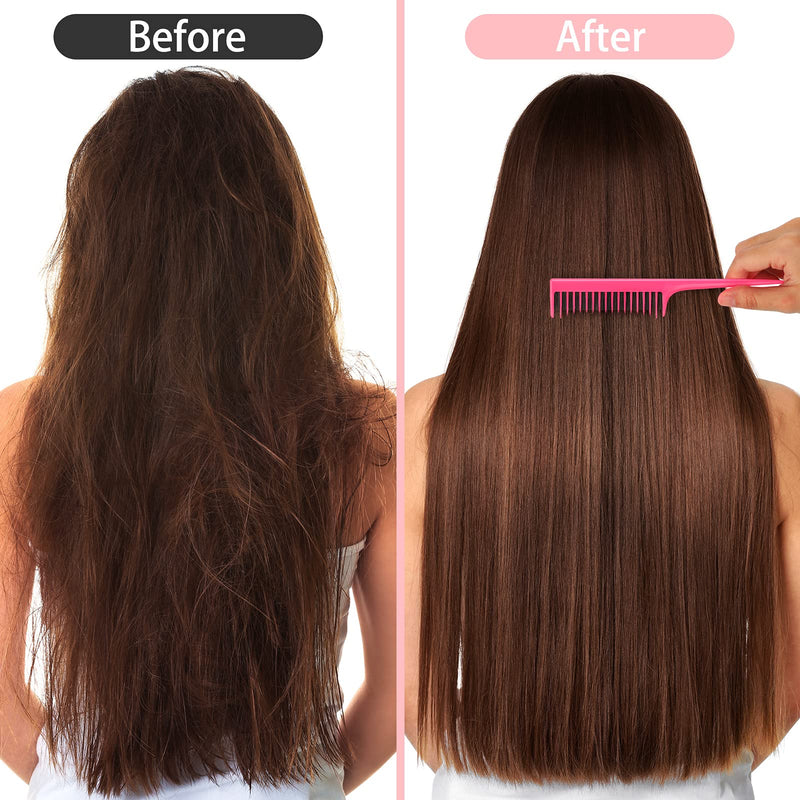 Leinuosen 3 Piece Triple Teasing Comb Rat Tail Tool and Structure Tease Layers Rattail for Women Back Combing Root Adding Volume Evening Styling (Black Red, Black Blue, Pink Black) Black and Red, Black and Blue, Pink and Black - BeesActive Australia