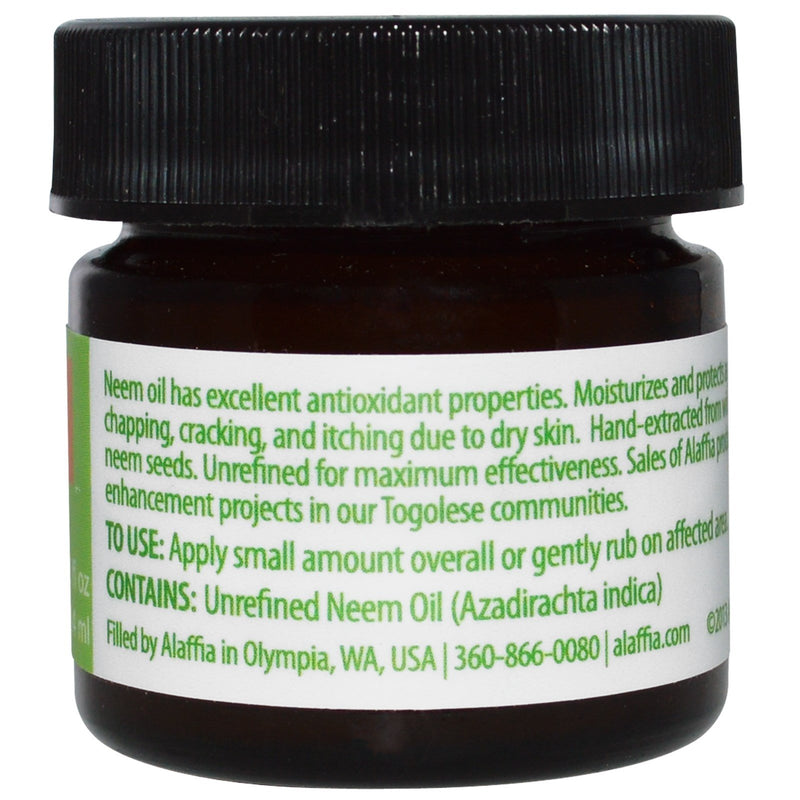 Alaffia - Handcrafted Neem Oil, Helps Moisturize and Protect from Dry, Itchy, Chapped Skin with Antioxidant Rich Unrefined Neem Oil, Fair Trade, Vegan, No Parabens, No Animal Testing, 0.8 Ounces Standard Packaging - BeesActive Australia