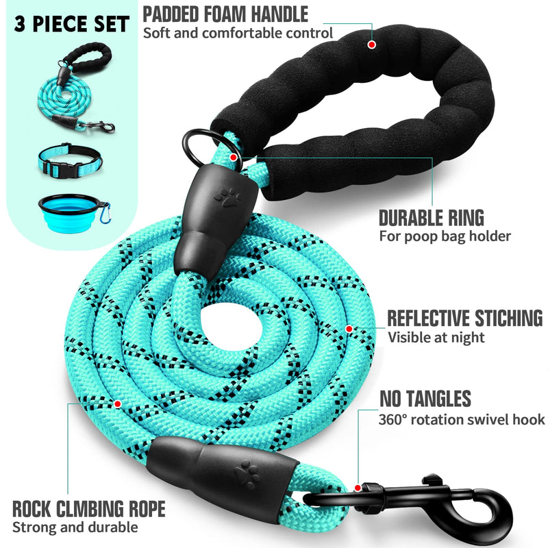 DOYOO Dog Collar and Dog Leash– Soft Neoprene Padded,Reflective and Adjustable Medium 2-Blue - BeesActive Australia