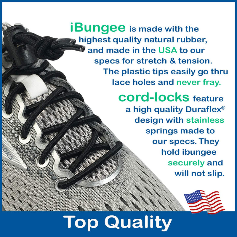 iBungee Laces (Elastic No Tie Shoelaces) (Made in the USA) 22-inch Black - BeesActive Australia