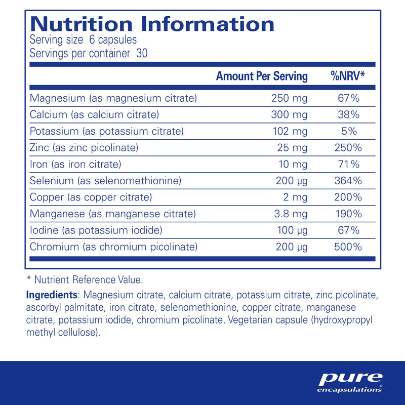 Pure Encapsulations - Mineral 650A - Hypoallergenic Mineral and Trace Element Formula - 180 Capsules - BeesActive Australia