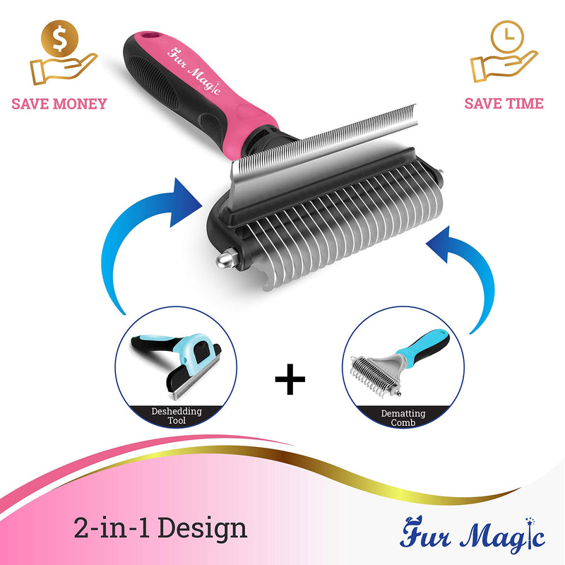 Fur Magic Deshedding and Dematting Tool, 2 Sided Pet Grooming Brush for Deshedding, Mats and Tangles Removing for Dogs and Cats with Long, Medium and Short Hair Pink - BeesActive Australia