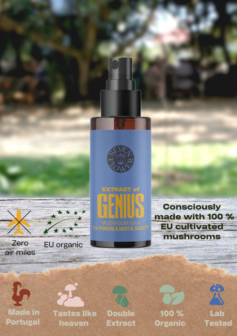 SEVEN FLOWER Extract of Genius - Lions Mane Oral Spray, Organic Brain Booster Supplement, ADHD Medicine Nootropic for Improve Focus and Memory | Liquid Mushroom Complex (30 ml) 30 ml (Pack of 1) - BeesActive Australia