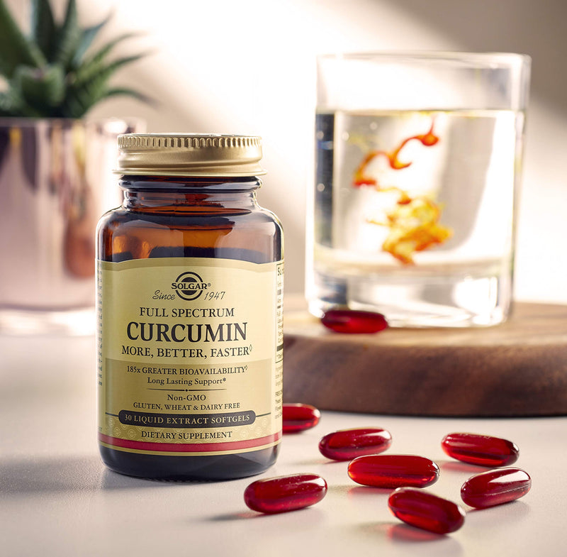 Solgar Full Spectrum Curcumin Softgels - Pack of 30 - Liquid Extract of Turmeric - Supports Brain, Joint, & Immune System Health - Gluten Free, Gold - BeesActive Australia