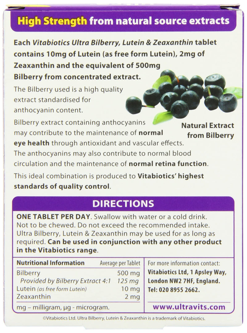 Vitabiotics Ultra Bilberry, Lutein and Zeaxanthin - 30 Tablets (Pack of 2) 30 count (Pack of 2) - BeesActive Australia