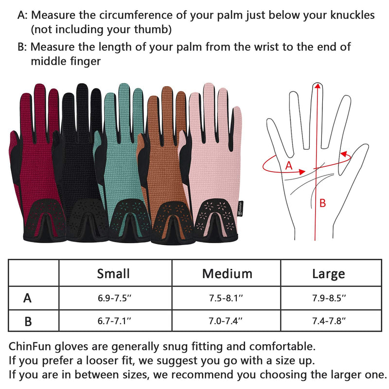 ChinFun Women Horse Riding Gloves Ladies Laser Flower Pattern Anti-Slip Equestrian Gloves Stretchable Sweat Absorbing Summer Winter Outdoor Sports Mittens Wine Red Large - BeesActive Australia