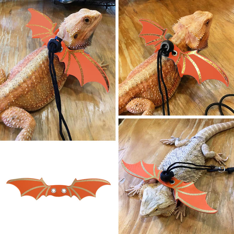 Removable Dragon Lizard Leash and Harnesses with Bat Wings, for Bearded Dragon Amphibians and Other Small Pet Animals, Reptile, Gecko, Iguanas, 3 Different Size(S, M, L, 3 Pack) Orange - BeesActive Australia