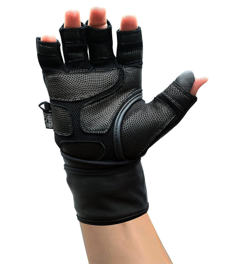 Epic Leather Gym Gloves with Built in 2" Wide Wrist Wraps Grip & Design for Weightlifting Power Lifting Bodybuilding & Strength Training Workout Exercises BLACK Medium 7 5/8" - 8" - BeesActive Australia
