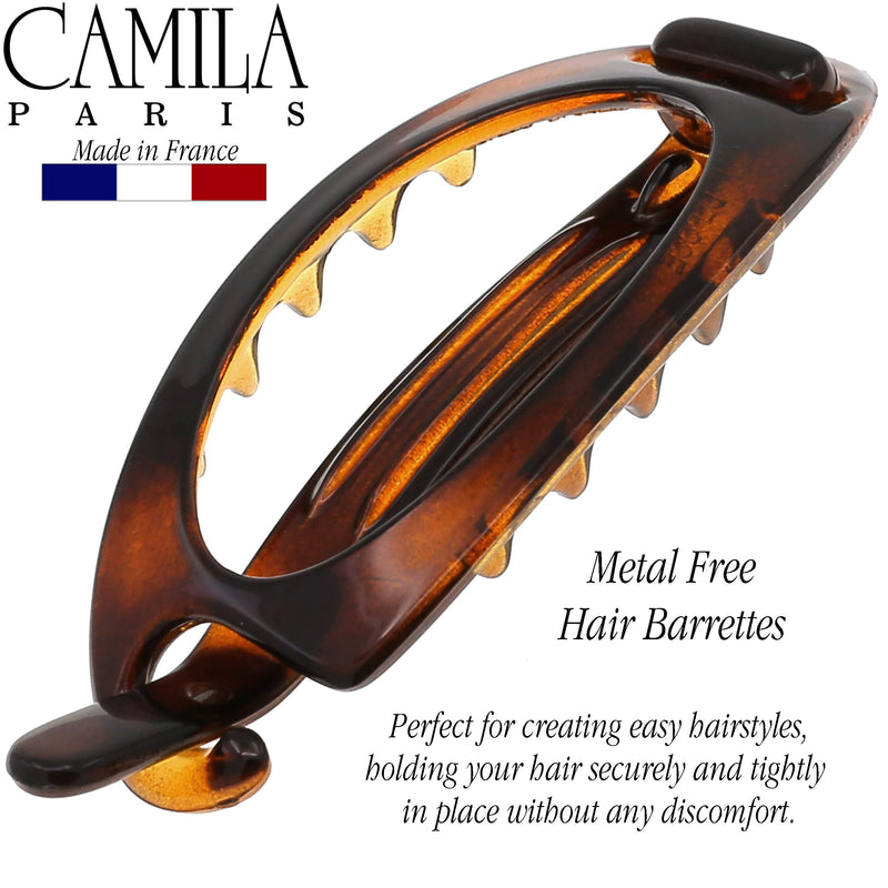 Camila Paris CP2316 French Hair Barrette Clip, Flexible Ponytail Holder No Metal Parts, Strong Hold Grip Hair Clips for Women, No Slip and Durable Styling Girls Hair Accessories, Made in France 3.5 Inch (Pack of 1) Tortoise Shell - BeesActive Australia
