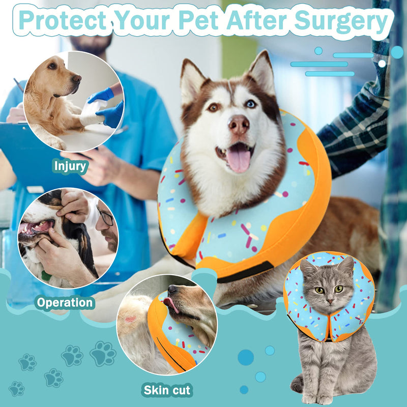 Recovery Donut Collar for Dogs & Cats,Protective Inflatable Dog Cone Collar for Large Medium Small,Dog Cone Alternative After Surgery,Adjustable Soft Dog Cone L(Neck 13"-19") Blue donut - BeesActive Australia