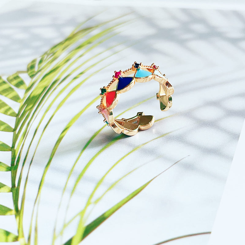 CHARMINGO Open Enamel Ring for Women, Dainty 18k Gold Plated Adjustable Ring, Trendy Birthstone Statement Ring Jewelry Gift for Her (Black/Blue/Colorful) Colorful - BeesActive Australia