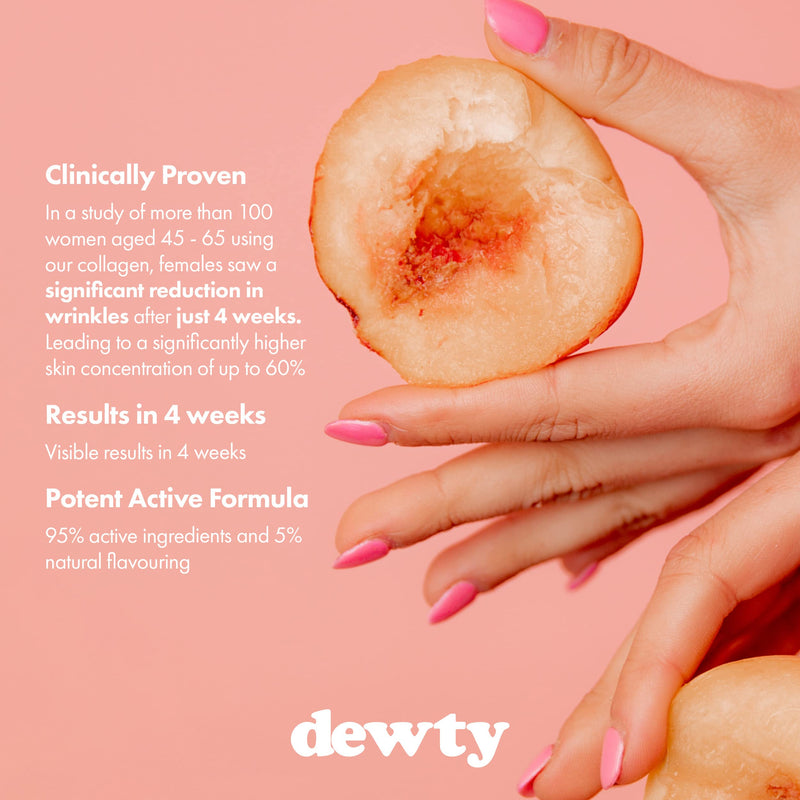 Dewty Daily Collagen Drink - Peach Flavour Collagen Powder Drink - Premium Hydrolysed Collagen Sachets - Formulated with Hyaluronic Acid, Biotin & Retinol, Great for Skin, Hair & Nails (28-Day) 28 Count (Pack of 1) - BeesActive Australia