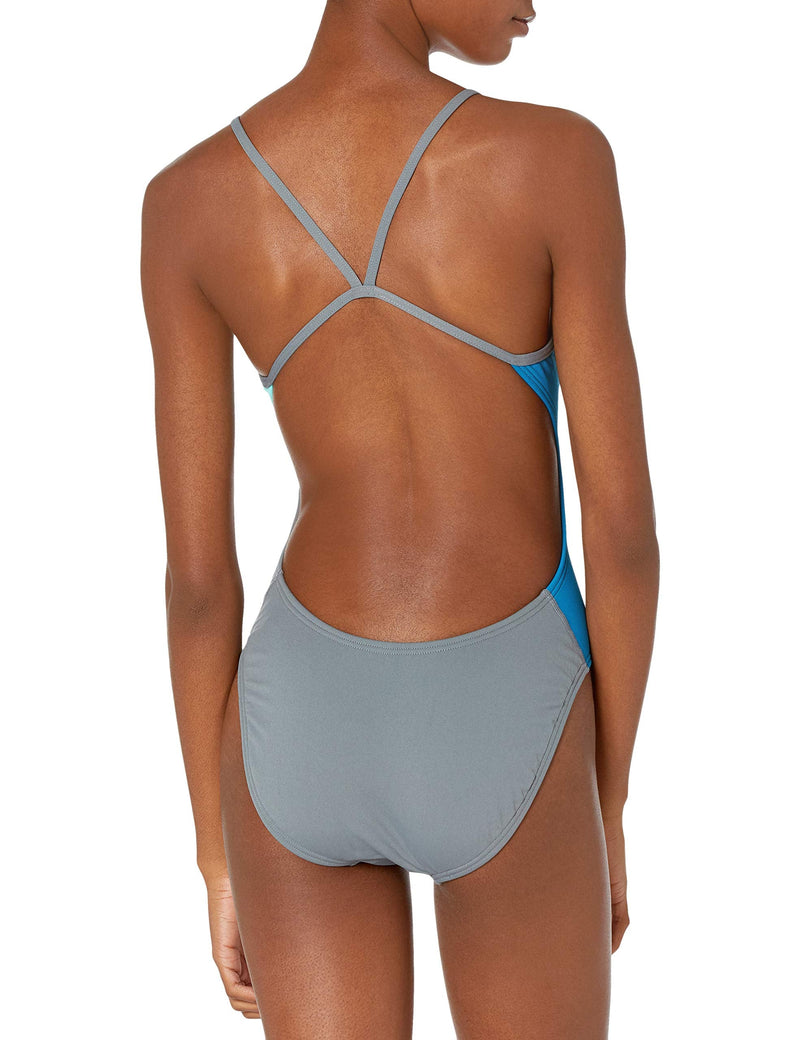 TYR Women's Solid Splices Block Cutoutfit Teal/Blu/Gry 38 - BeesActive Australia