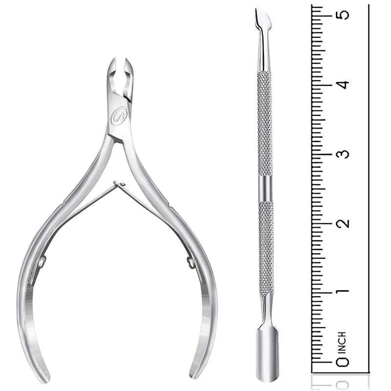 Cuticle Nipper with Cuticle Pusher- Professional Grade Stainless Steel Cuticle Remover and Cutter - Durable Manicure and Pedicure Tool - Beauty Tool Perfect for Fingernails and Toenails (Silver) Silver - BeesActive Australia