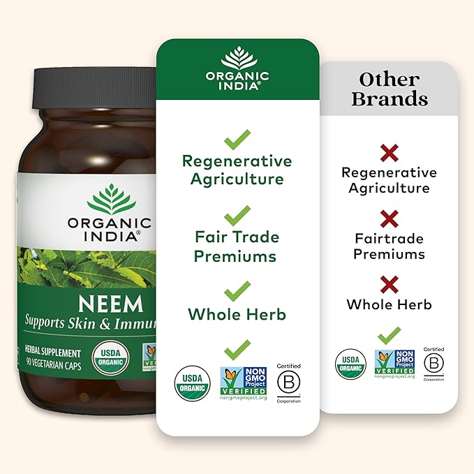 Organic India Neem - 90 Vegetarian Capsules - BeesActive Australia