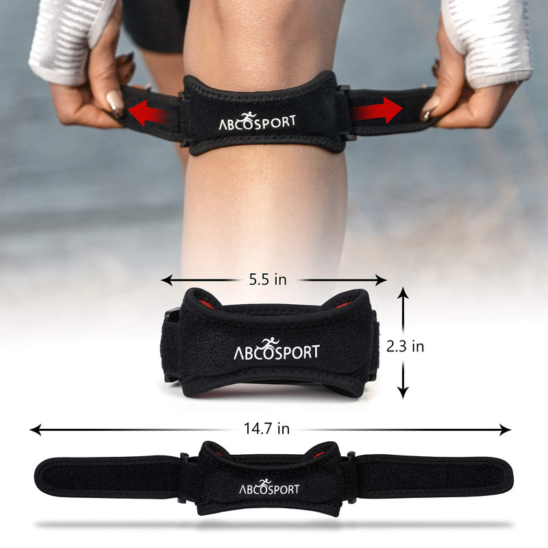 Abco Tech Patella Knee Strap - Knee Pain Relief - Tendon and Knee Support for Running, Hiking, Soccer, Basketball, Volleyball and Exercise - Runners Knee Stabilizer - Adjustable Band Black - 2 Pack - BeesActive Australia
