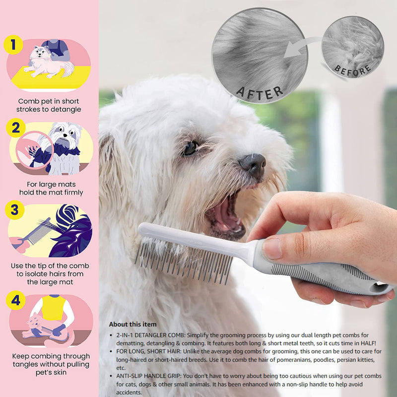 SKYPIA 2 Pcs Dog & Cat Combs For Home Grooming Massage Kit – 2-IN-1 Detangler Brush with Massaging Shell Comb For Long & Curly Hair, Removes Knots, Mats and Tangles Pet Hair Remover Soft Dematting and Deshedding For Dog Puppy Rabbit (Blue) Blue - BeesActive Australia